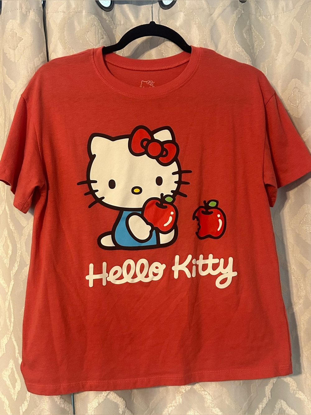 Hello Kitty Red Tee with White Character and Apple Graphic
